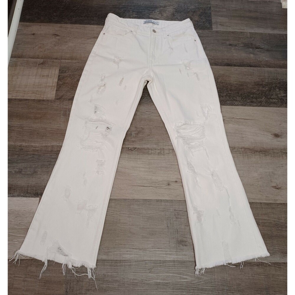 Zara Premiun Crafted Denim, Women's Sz 2 Cropped,Distressed,Bootcut White Jeans